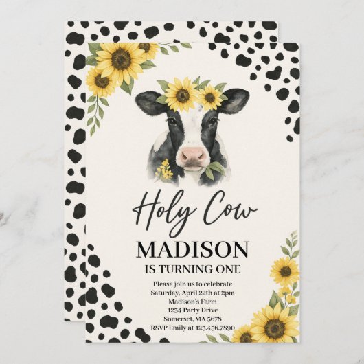 編集可能なハッピー バースデー ホーリー コー 招待状 (正面/裏面)