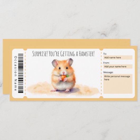 編集可能なハムスターギフト証明書 招待状 (正面/裏面)