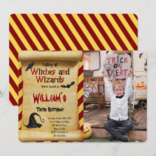 編集可能なハロウィン誕生日写真招待状 招待状 (正面/裏面)
