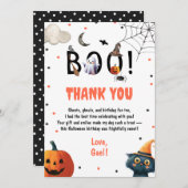 編集可能なハロウィン誕生日男の子パーティーお礼ブー サンキューカード (正面/裏面)