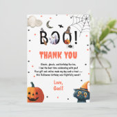 編集可能なハロウィン誕生日男の子パーティー感謝のブー サンキューカード (スタンド正面)