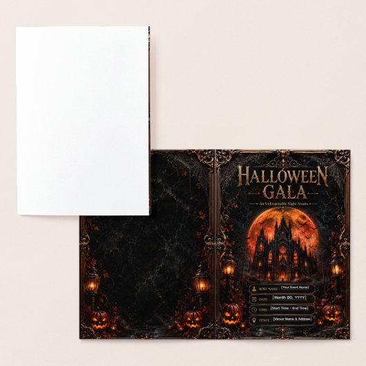 編集可能なハロウィーンガラ・インビテーション | ゴシック 箔カード (ディスプレー)