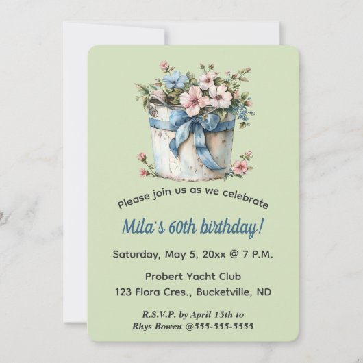 編集可能なバケツの花 招待状 (正面)