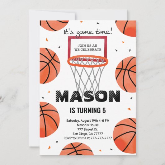 編集可能なバスケットボール誕生日招待状 招待状 (正面)