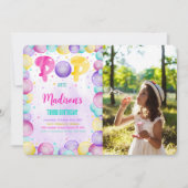編集可能なバブル 誕生日写真招待状 招待状 (正面)