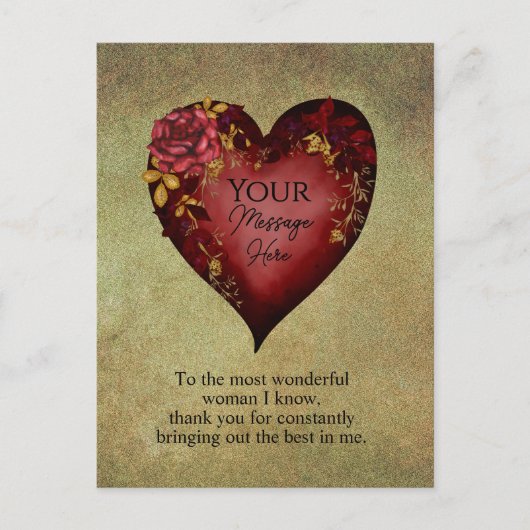 編集可能なバラの赤いハート ポストカード (正面)