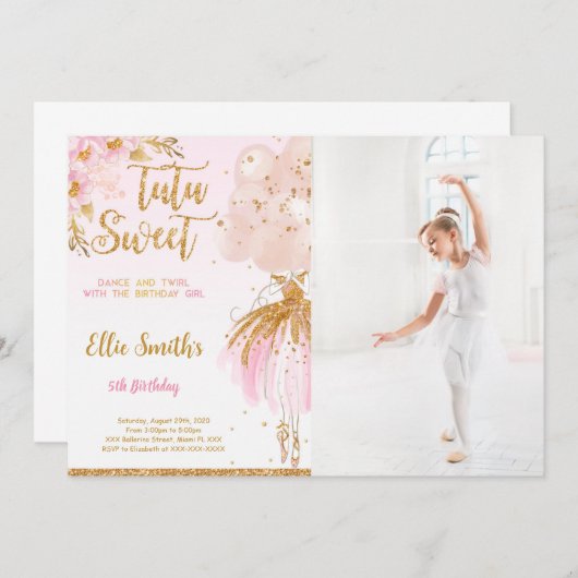 編集可能なバレリーナの写真招待状 招待状 (正面/裏面)