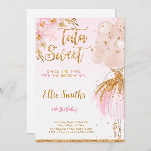 編集可能なバレリーナの招待状 招待状 (正面/裏面)