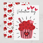 編集可能なバレンタインデーの甘いカップケーキ招待状 招待状 (正面/裏面)