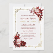 編集可能なバーガンディとゴールドの結婚式テンプレート 招待状 (正面)