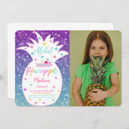 編集可能なパイナップルの誕生日写真招待状 招待状