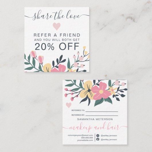 編集可能なパモダンステルフローラハート共有愛 紹介カード (正面/裏面)