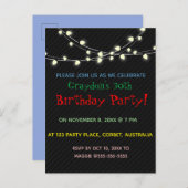 編集可能なパーティーライトの文字列誕生日 インビテーションポストカード (正面/裏面)