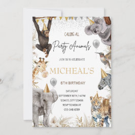 編集可能なパーティー動物の招待状 サファリ 誕生日 招待状