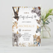 編集可能なパーティー動物の招待状 サファリ 誕生日 招待状 (スタンド正面)