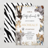 編集可能なパーティー動物の招待状 サファリ 誕生日 招待状 (正面/裏面)