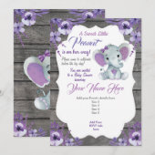 編集可能なパープル ラスティック エレファント インビテーション (正面/裏面)