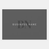 編集可能なビジネス名(またはその他の文字)グレー ラッピングペーパーシート (正面)