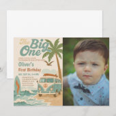 編集可能なビッグワンサーフィン1歳誕生日 招待状 (正面/裏面)