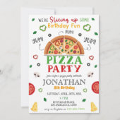 編集可能なピザパーティーバースデー招待状テンプレート 招待状 (正面)