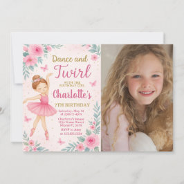 編集可能なピンクとゴールドのダンスパーティーカード 女の子用 招待状