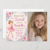 編集可能なピンクとゴールドのダンスパーティーカード 女の子用 招待状 (正面/裏面)