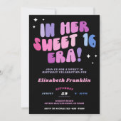 編集可能なピンクとパープルのサテン スイート 16 時代 招待状 (正面)