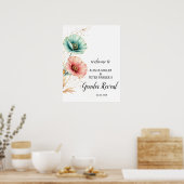 編集可能なピンクとブルーの花のベイビーシャワーの歓迎 ポスター (キッチン)