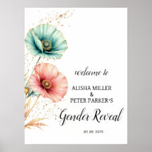 編集可能なピンクとブルーの花のベイビーシャワーの歓迎