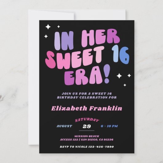 編集可能なピンクと紫のサテン甘い16時代 招待状 (正面)