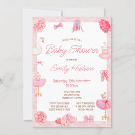 編集可能なピンクのチュチュバレリーナ招待状 招待状