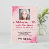 編集可能なピンクのバラの写真　人生の祝い 招待状 (スタンド正面)