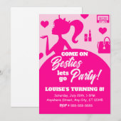 編集可能なピンクの人形 ガール ファッション パーティー 誕生日 招待状 (正面/裏面)