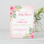 編集可能なピンクの女の子のベビーシャワーカード 招待状 (スタンド正面)
