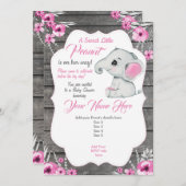 編集可能なピンクの灰色の象の招待状 ピンク 招待状 (正面/裏面)