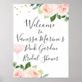 編集可能なピンクの花のウェディングシャワー歓迎サイン ポスター (正面)