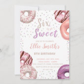 編集可能なピンクの6歳誕生日パーティー招待状 招待状 (正面)