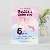 編集可能なピンクペガサスユニコーン誕生日招待状 招待状 (スタンド正面)
