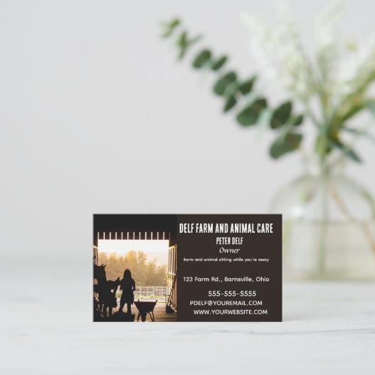 編集可能なファームと動物気にの座り 名刺 (スタンド正面)