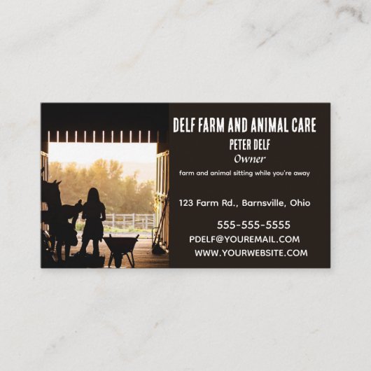 編集可能なファームと動物気にの座り 名刺 (正面)