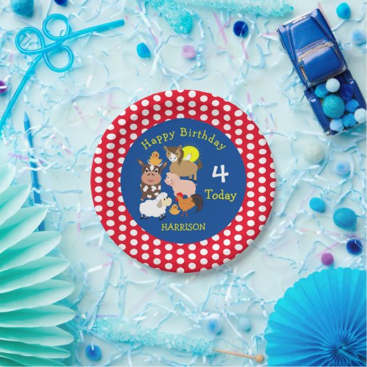 編集可能なファーム動物をテーマにした子供の誕生日パーティー ペーパープレート (パーティー)