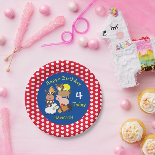 編集可能なファーム動物をテーマにした子供の誕生日パーティー ペーパープレート (パーティー)