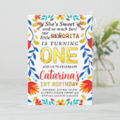 編集可能なフィエスタ1歳誕生日、シンコ・デ・マヨパーティー 招待状 (スタンド正面)