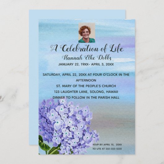 編集可能なフォトアジサイお祝いの生活 招待状 (正面/裏面)