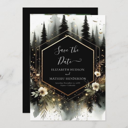 編集可能なフォトエンチャント結婚フォレスト セーブザデート (正面/裏面)