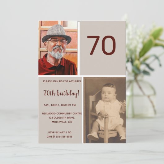 編集可能なフォト誕生日パーティー 招待状 (スタンド正面)