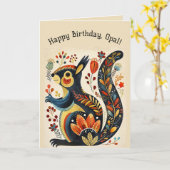 編集可能なフォークアートのリス カード (黄色い花)