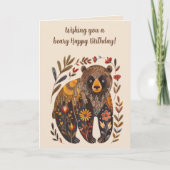 編集可能なフォークアートベアの誕生日カード カード (正面)