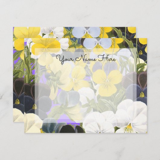編集可能なフローラスミレとパンジーパターン ノートカード (正面/裏面)