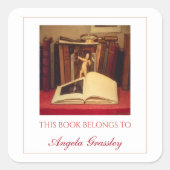 編集可能なブックと虫眼鏡 スクエアシール (正面)